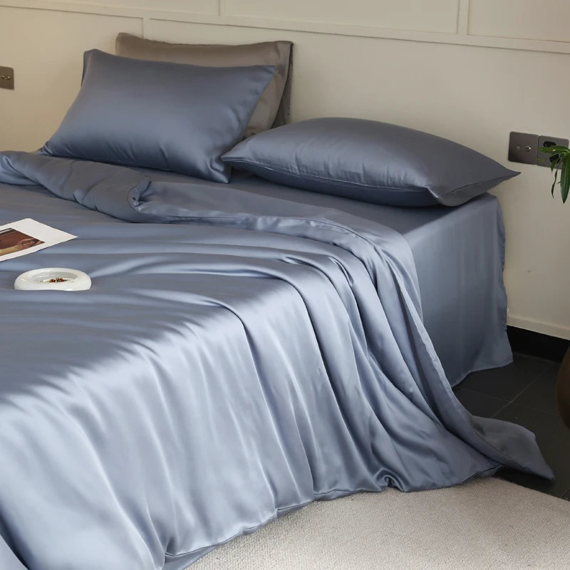 Mulberry Silk Bedding Set Twin Full Queen Size Duvet Cover Set with Quilt Cover Flat Sheet Pillowcase Luxurious Smooth Bed Sheet