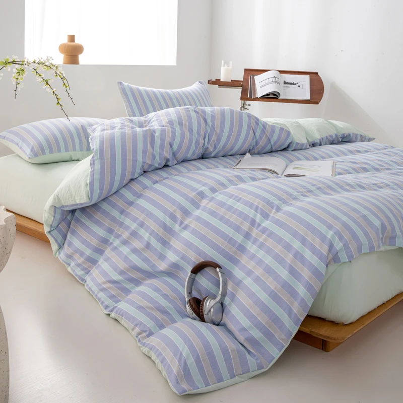 WASART Pink striped bedding four-piece set duvet cover bed sheet with pillowcase 220x240 queen king size four seasons universal