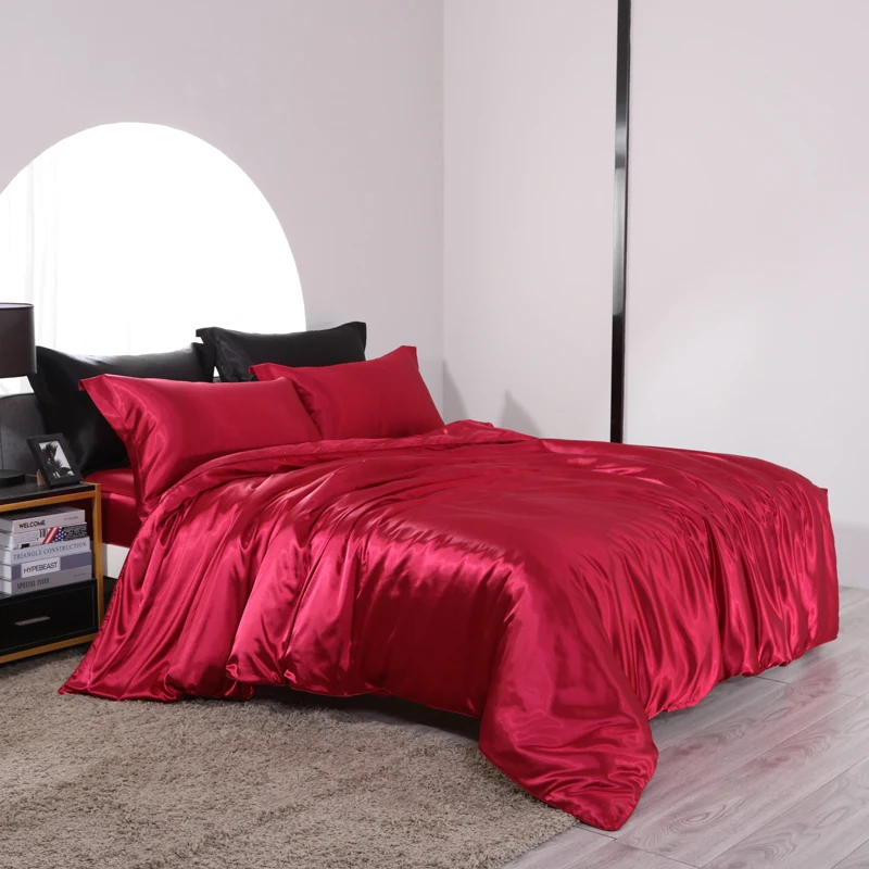 Blend Mulberry Silk Luxury Bedding Set Fitted & Flat Sheet Silky Duvet Cover Pillowcase for Home Hotel Premium Queen King Size
