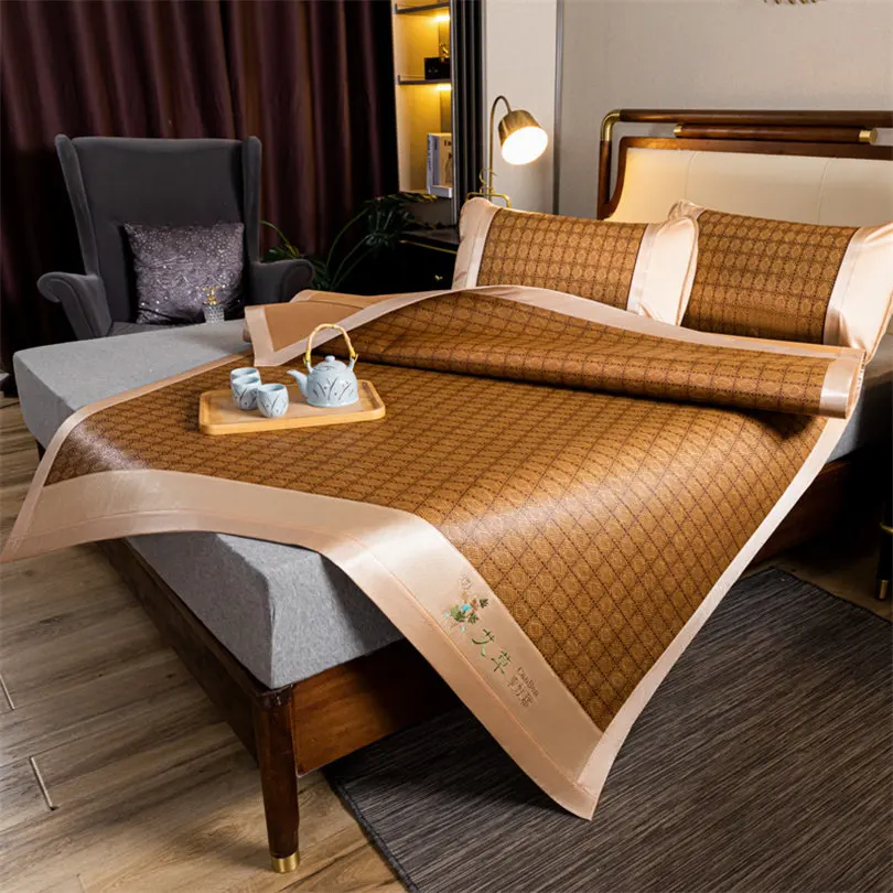 Natural Bamboo Cooling Mat for Bed Grade A Comfortable Ice Silk Bed Mat Cool Naked Sleeping Skin Friendly Non Slip Summer Pad