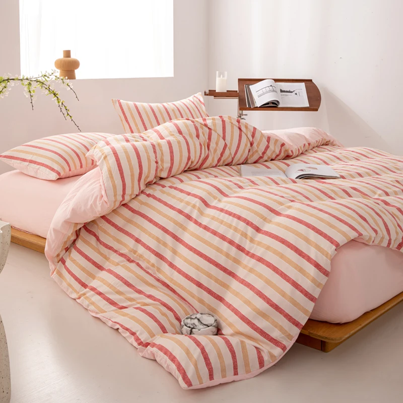 WASART Pink striped bedding four-piece set duvet cover bed sheet with pillowcase 220x240 queen king size four seasons universal