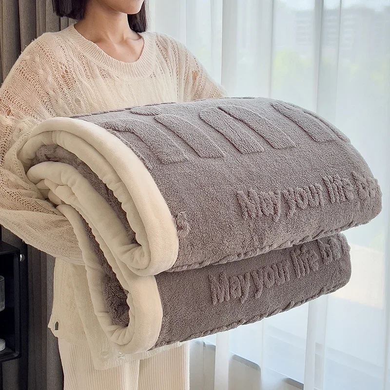 WASART Soft fluffy coral fleece blanket for bed min jacquard autumn winter warm sofa throw blanket thermal bed sheet extra large