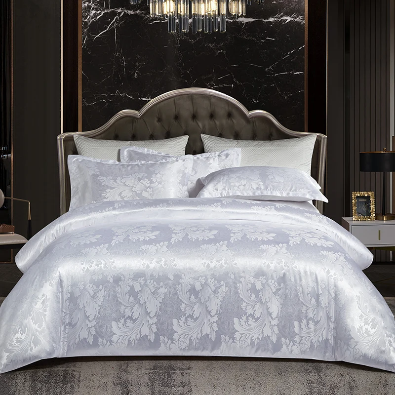 WASART Satin rayon jacquard white duvet cover couple 2 people double bed quilt cover bedding set queen king size comforter set