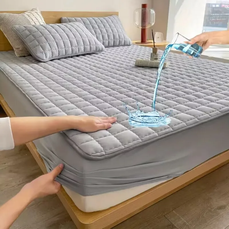 Waterproof Quilted Mattress Pad Protector Anti-mite Anti-bacterial Mattress Cover Embossed Design Bedding Bed Cover Fitted Sheet