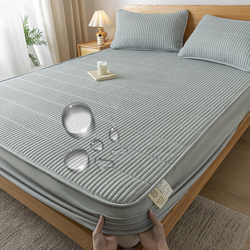 Waterproof Thicken Mattress Pad Protector Embroidered Breathable Fitted Sheet Bed Cover Durable Skin-friendly 140/160/180x200