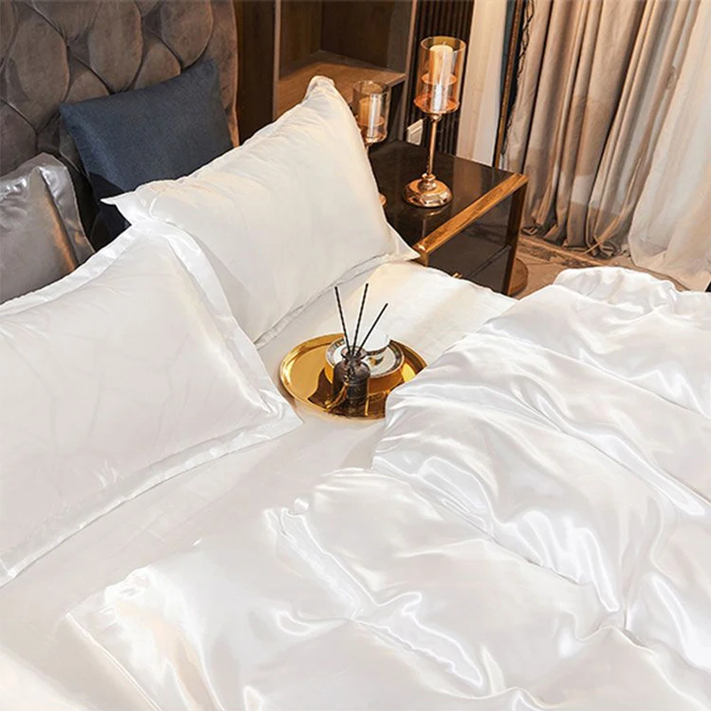 WASART Luxury satin rayon bedding set summer white duvet cover single double queen king size quilt cover 150/180 comforter cover