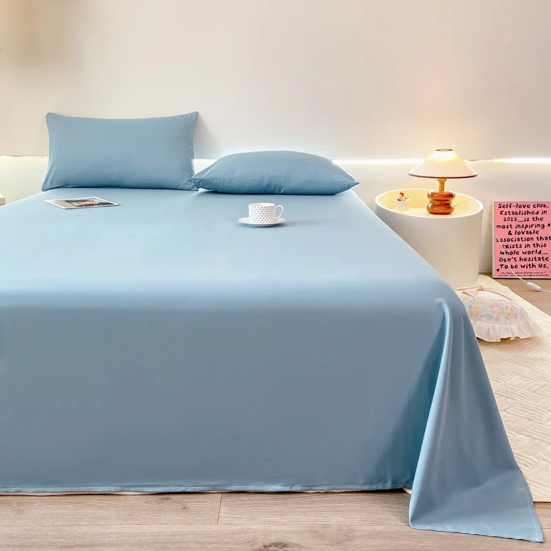 WASART Solid color polyester flat bed sheet set 230x250 summer couple room 2 seater bed linen luxury single double bed king size