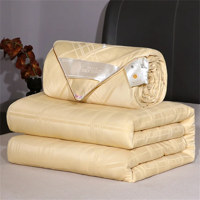 High End 100% Natural Mulberry Silk Quilt Autumn Winter Warm Queen King Size Blanket with 100% Cotton Shell Soft Silk Comforter