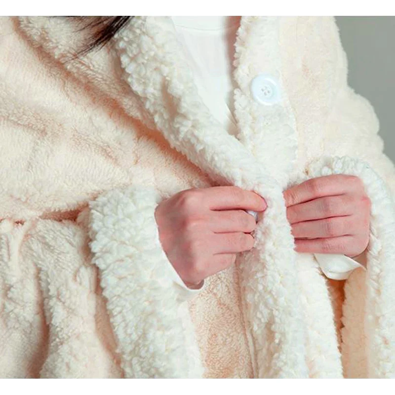 WASART Soft warm coral fleece cape blanket hooded wearable blanket winter fluffy plush outdoor flannel hoodie blanket shawl