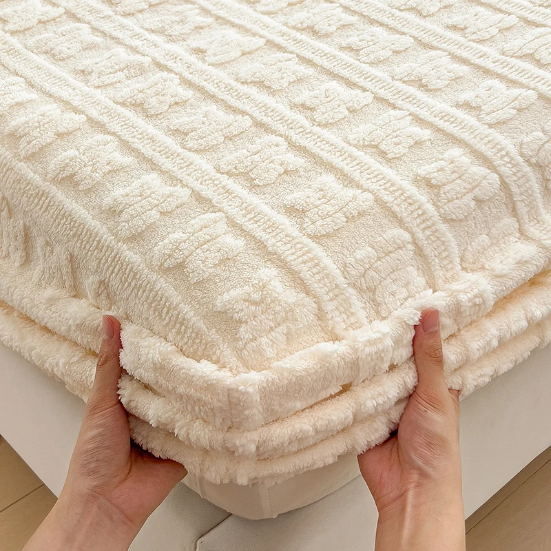 Jacquard Fleece Velvet Fitted Sheet Plush Soft Bed Cover Mattress Cover with Elastic Band Autumn Winter Warm Bed Sheet 120/160cm