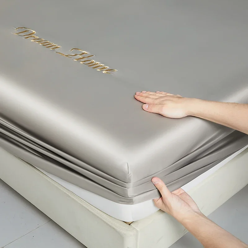 WASART Smooth satin rayon fitted sheet mattress cover summer bedspreads solid silky embroidery couple luxury double bed bedsheet