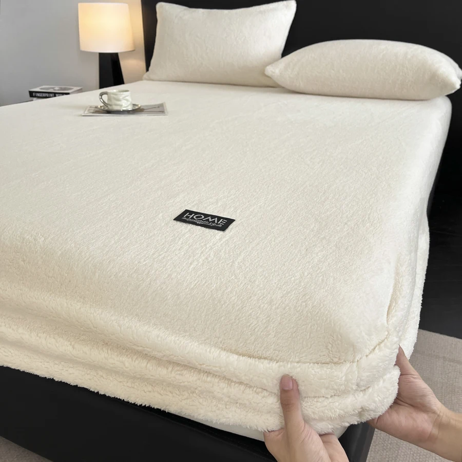 WASART Winter Warm Coral Fleece Fitted Sheet Elastic Mattress Protector Cover Fluffy Plush Couple Bed Linens 150x200 King Size