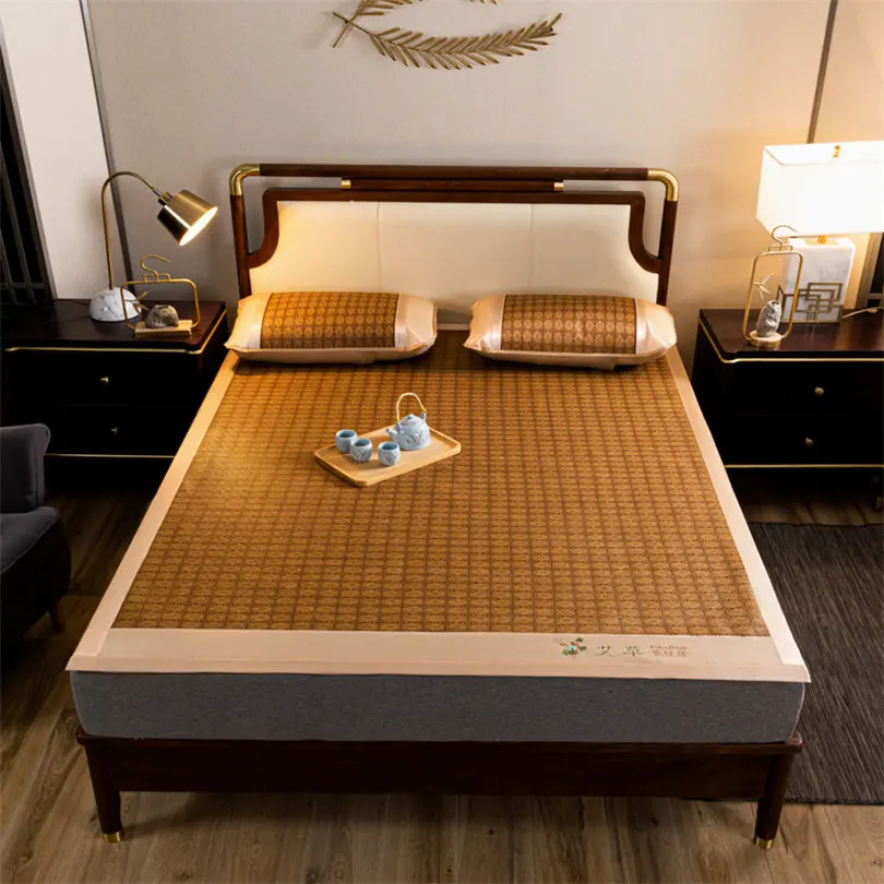 Natural Bamboo Cooling Mat for Bed Grade A Comfortable Ice Silk Bed Mat Cool Naked Sleeping Skin Friendly Non Slip Summer Pad