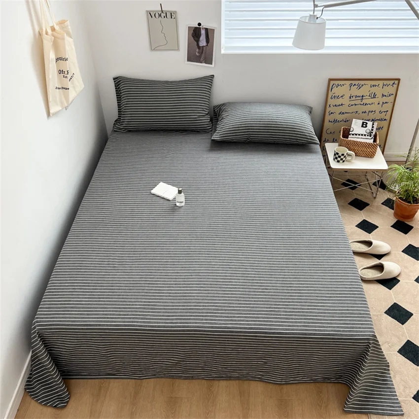 100% Pure Cotton Bedsheet 1pc Flat Sheets Nordic Grid Pattern Bed Sheet Soft Comfort Home Textile Without Pillowcase Multi-Size
