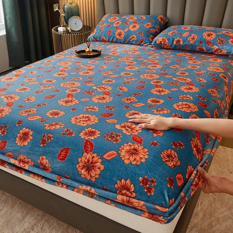 WASART Soft warm velvet elastic fitted sheet mattress protector cover winter couple luxury double bed bedsheet queen king size