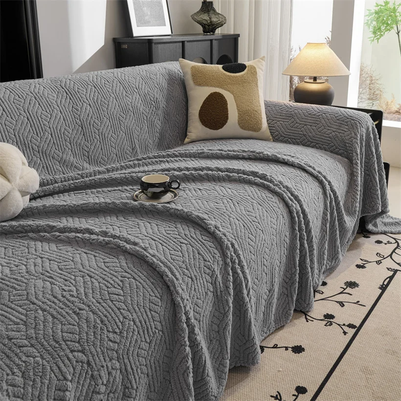 Wave Striped Sofa Cover Thicken Plush Velvet Sofa Towel Covers Ultra Soft Non-slip Couch Slipcovers Sofa Mat for Living Room