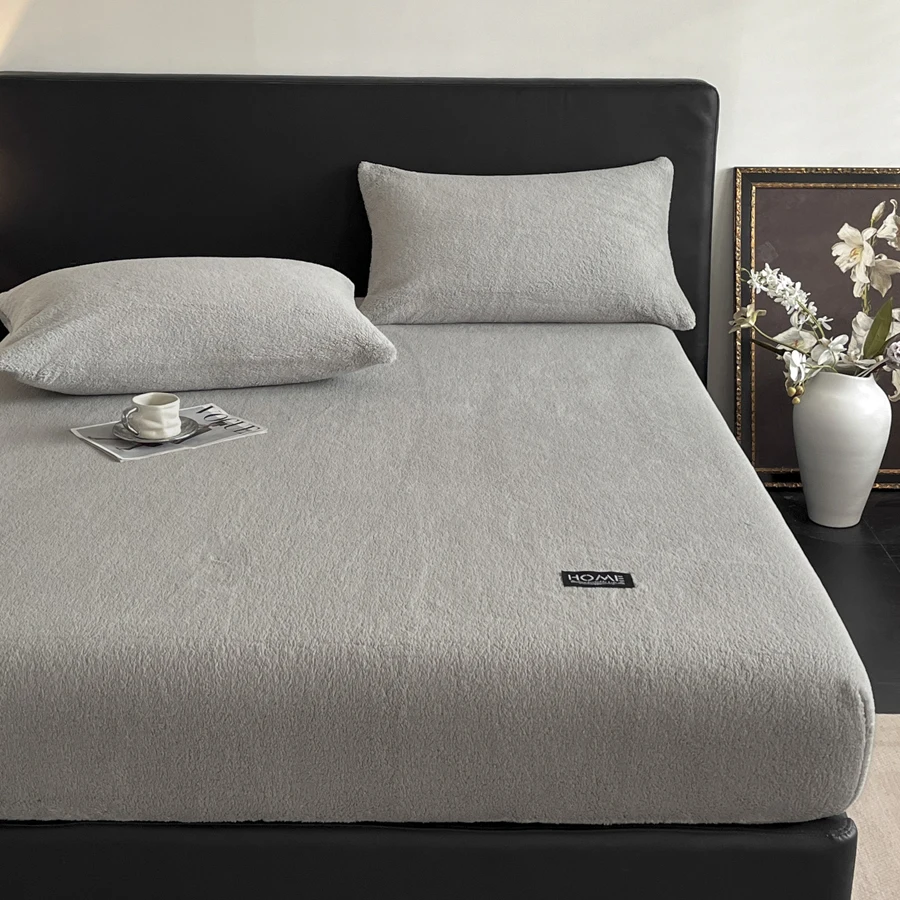 WASART Winter Warm Coral Fleece Fitted Sheet Elastic Mattress Protector Cover Fluffy Plush Couple Bed Linens 150x200 King Size