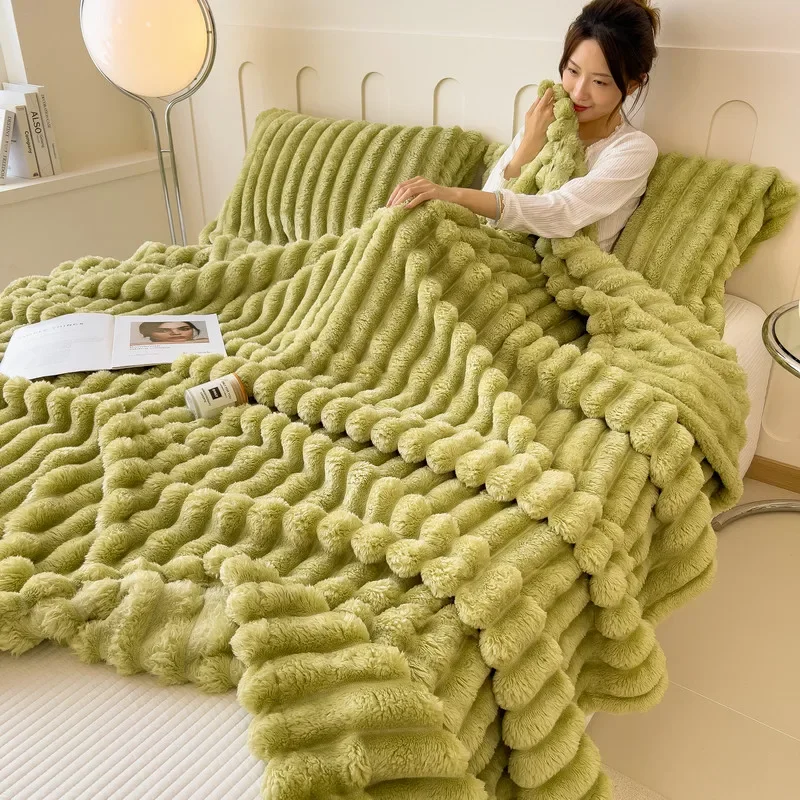 WASART Double-sided Imitation faux rabbit fur blanket autumn winter soft warm throw blanket warmth thick bed sheet extra large