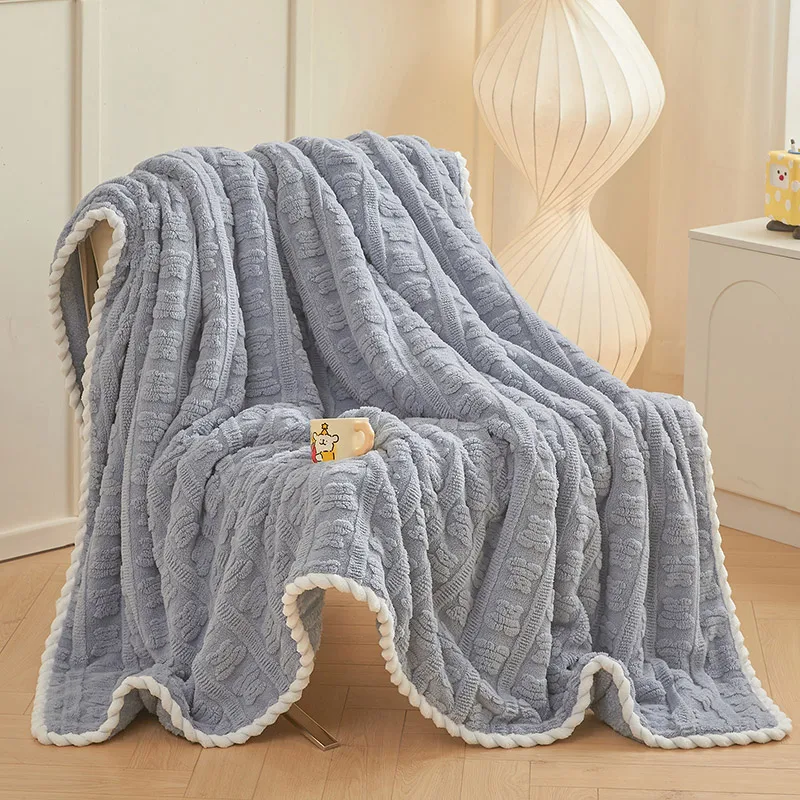 Luxury Soft Faux Fur Throw Blanket Fluffy Warm Solid Color Plush Blanket for Sofa Bed Single Double Spring Autumn 3D Bear Throw