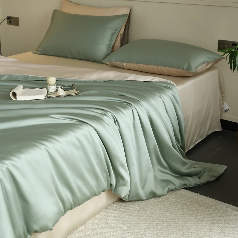 Mulberry Silk Bedding Set Twin Full Queen Size Duvet Cover Set with Quilt Cover Flat Sheet Pillowcase Luxurious Smooth Bed Sheet