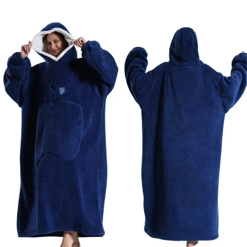 WASART Winter extra long wearable hoodies blanket adult warm pullover sweatshirt oversized fleece hooded blanket with sleeves
