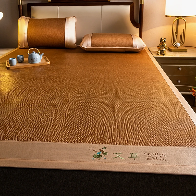 Summer Sleeping Mat Natural Ice Rattan Mat Foldable Durable Cool Pad Cooling Bed for Home Dormitory Breathable Smooth Bedspreads