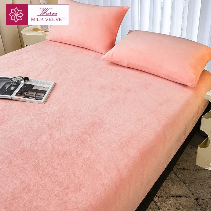 WASART Winter warm plush fitted sheet elastic mattress cover fluffy velvet fleece bed linen couple thermal double bed king size