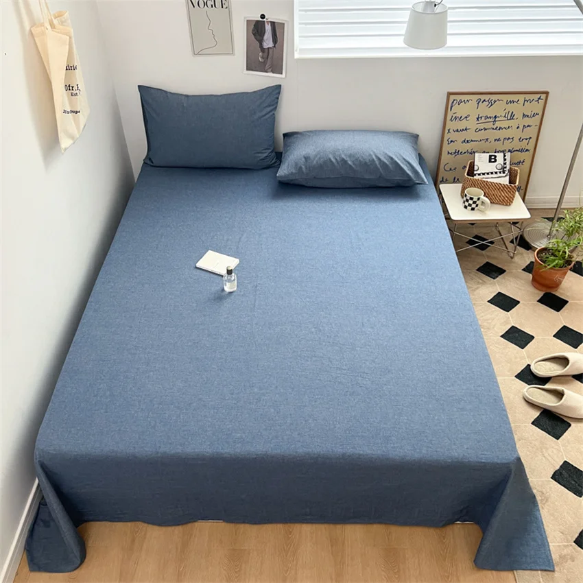 100% Pure Cotton Bedsheet 1pc Flat Sheets Nordic Grid Pattern Bed Sheet Soft Comfort Home Textile Without Pillowcase Multi-Size