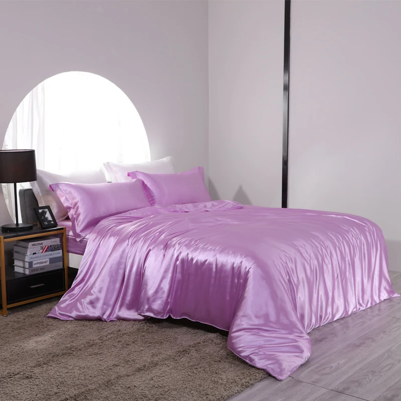 Blend Mulberry Silk Luxury Bedding Set Fitted & Flat Sheet Silky Duvet Cover Pillowcase for Home Hotel Premium Queen King Size