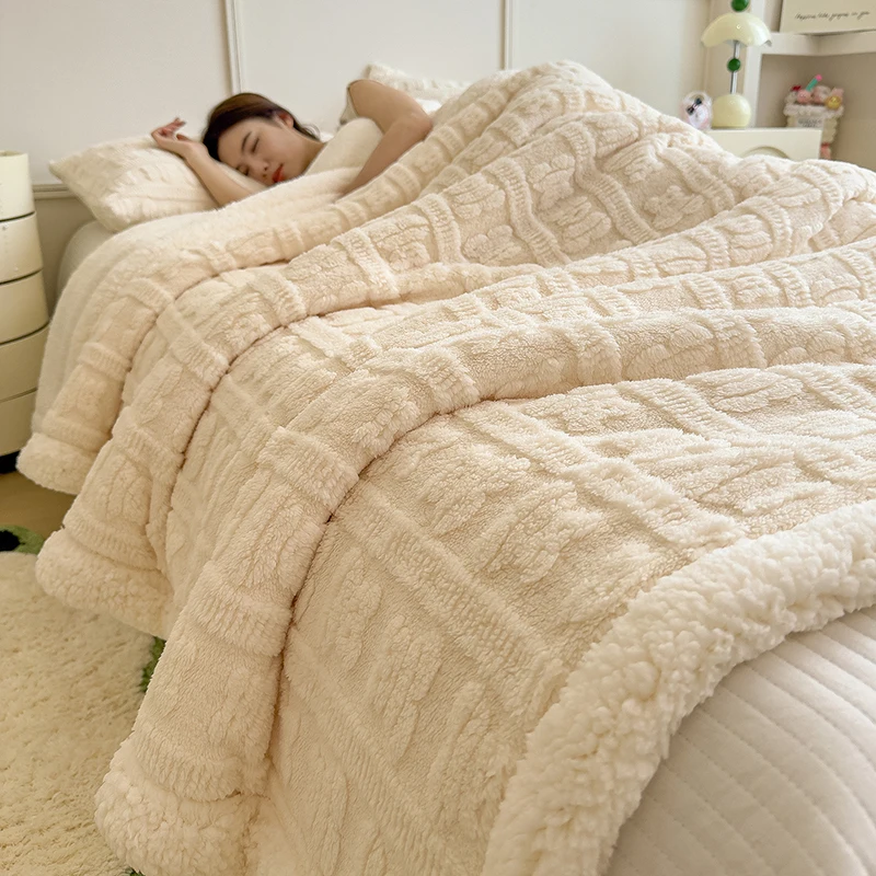 Thicken Sherpa Fleece Blanket Autumn Winter Warm Bed Blankets Double Layer Cozy Soft Fluffy Sofa Blankets Breathable Bed Cover