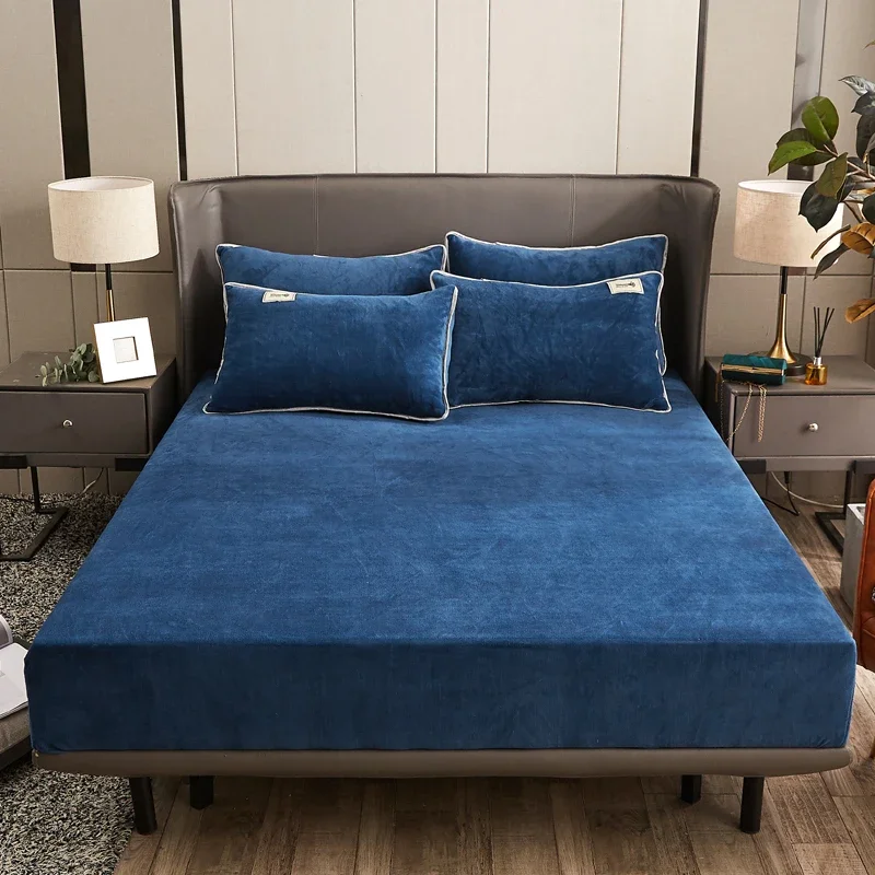 WASART Warm velvet elastic fitted sheet mattress cover winter bedspreads 2 people luxury double bed bed sheet king size 160/200
