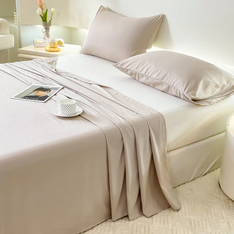 WASART Solid color polyester flat bed sheet set 230x250 summer couple room 2 seater bed linen luxury single double bed king size