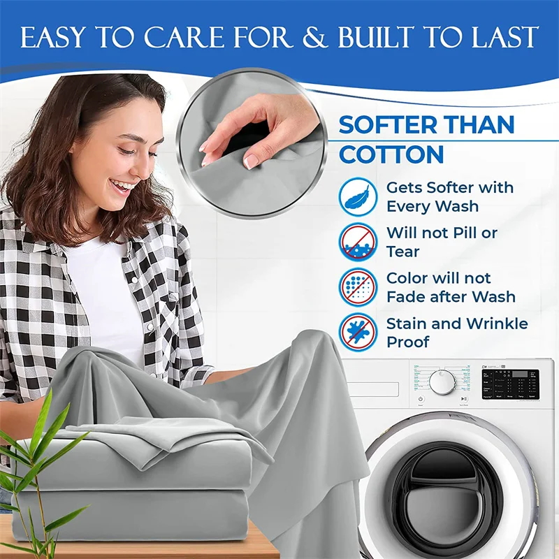 Luxury 100% Bamboo Bed Sheet Set with Fitted Sheets Flat Bedsheet Pillowcase Double Queen King Size Bedding Sets Smooth Silky