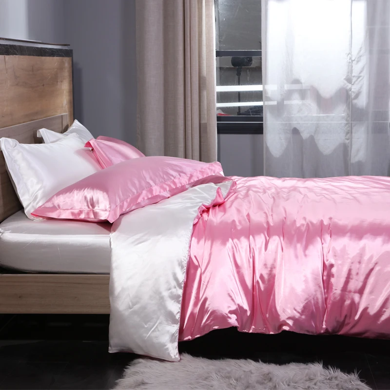 Blend Mulberry Silk Luxury Bedding Set Fitted & Flat Sheet Silky Duvet Cover Pillowcase for Home Hotel Premium Queen King Size