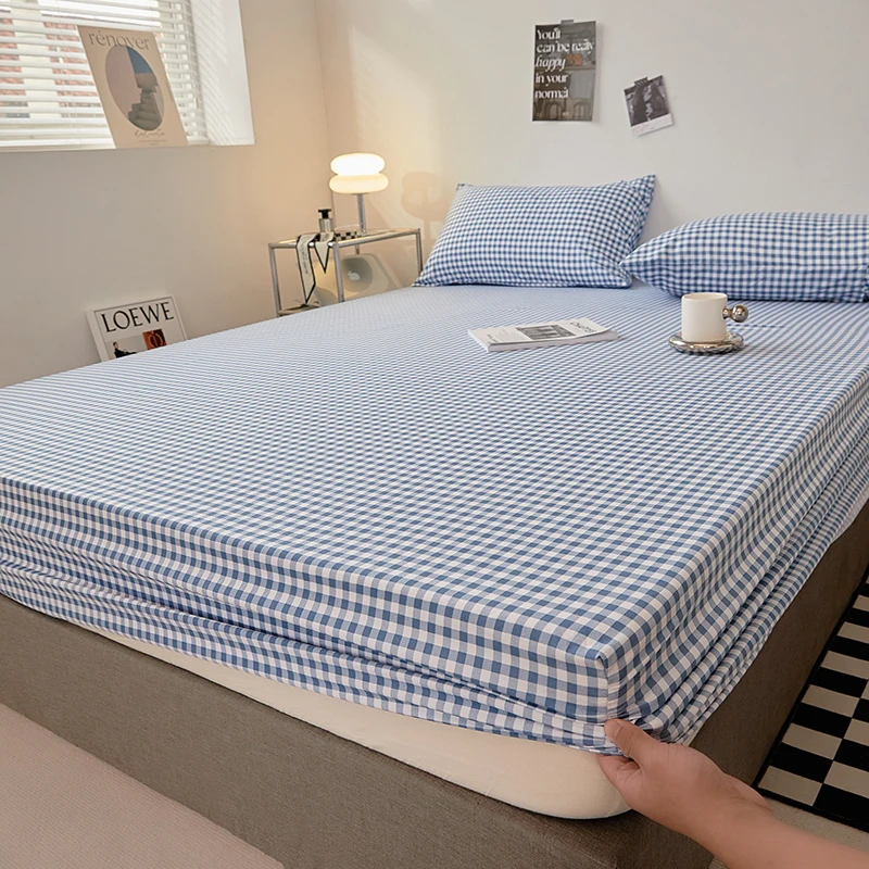 Nordic Bedspreads 100% Cotton Mattress Cover All-around Elastic Band Fitted Bed Sheet for Queen King Double Single Bed Easy Care