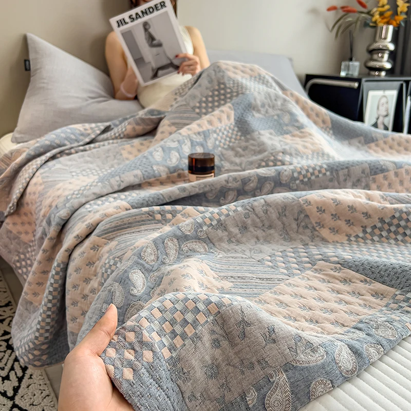 Luxury 100% Cotton Throw Blanket for Single Queen King Bed All Season Pure Cotton Blankets Cozy Soft Breathable Thermal Blankets