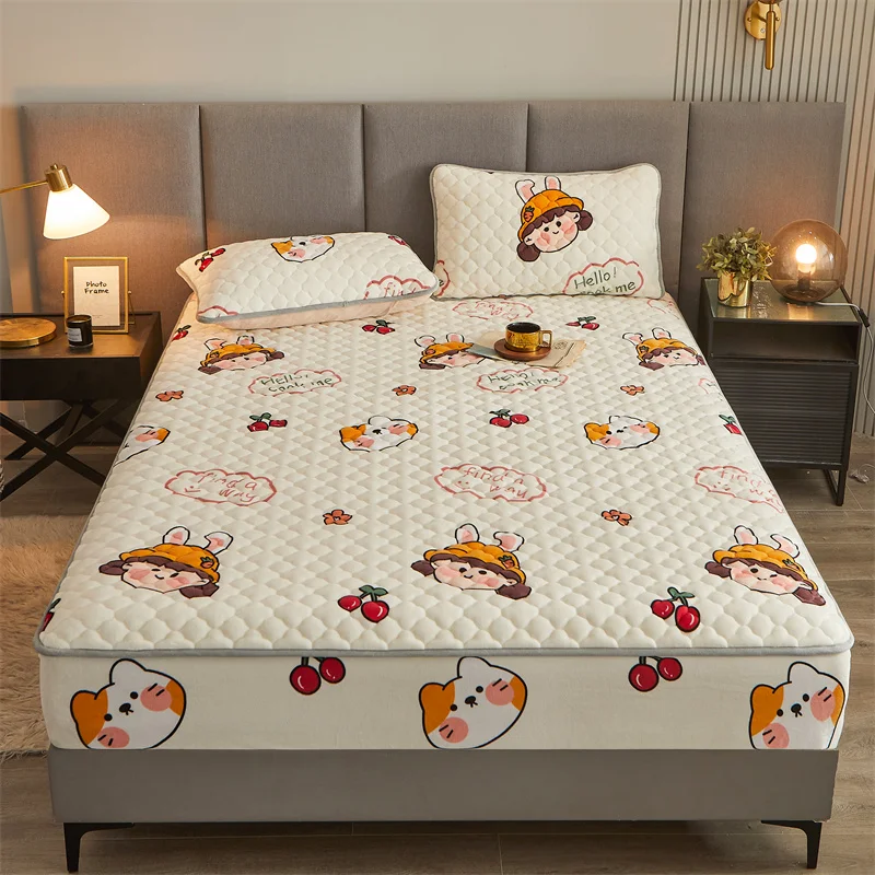 WASART Winter warm coral fleece mattress protector cover king size 2 people double bed elastic fitted sheet style protection pad