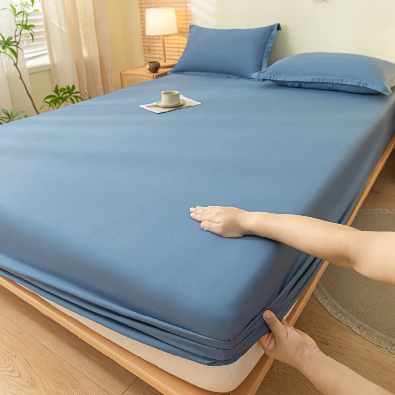 WASART Elastic Fitted Sheet Mattress Protector Solid Color Queen King Size Bed Cover Hypoallergenic Breathable Bedsheet 150x200