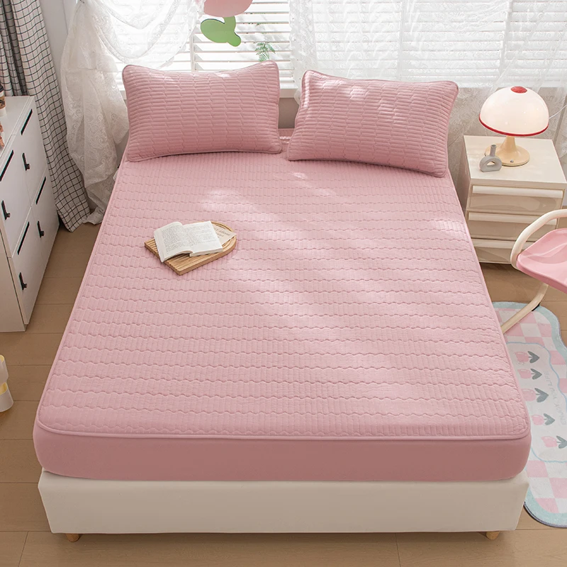 Quilted Thicken Bed Fitted Sheet Lemon Cotton Pad Protector Soft Durable Mattress Cover Bedding Without Pillowcase 140/160x200cm