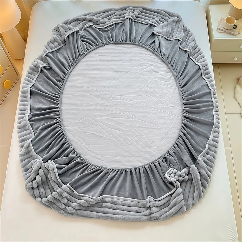 WASART Fluffy Rabbit Plush Fitted Sheet Elastic Mattress Cover Warm Winter Coral Fleece bed linens Luxury Double Bed King Size