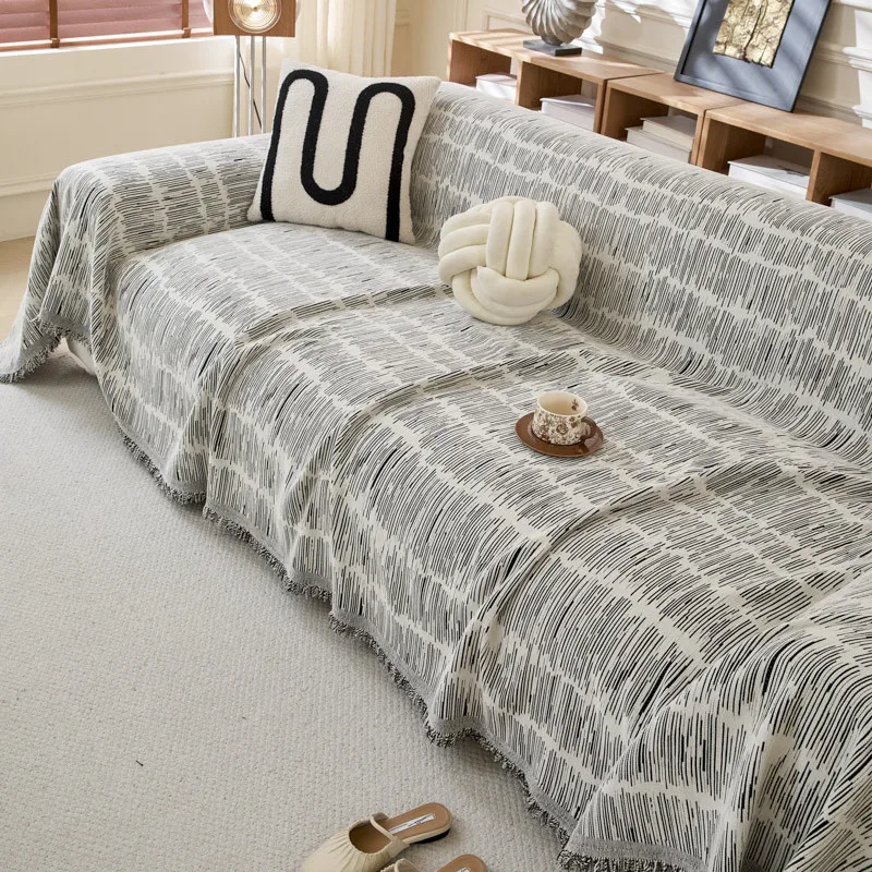 Minimalism Jacquard Chenille Sofa Towel Mat with Tassels Double Sides for Living Room Camping Travel Large Blanket Couch Cushion