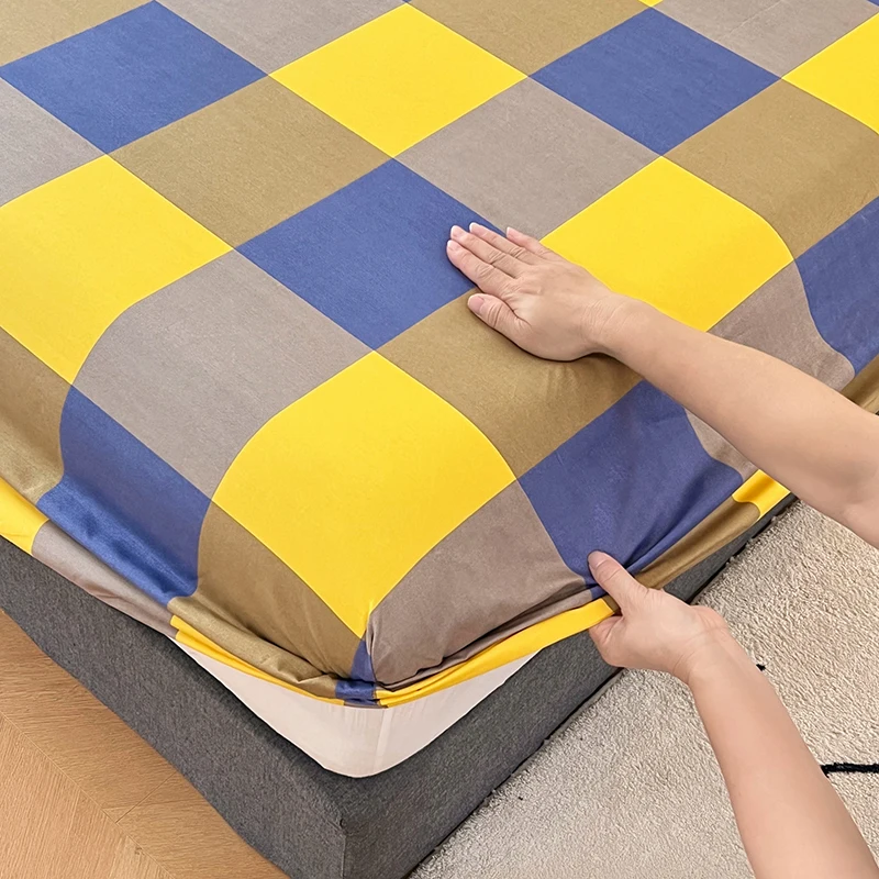 Cotton Fitted Sheet with Elastic Bands Non Slip Adjustable Mattress Cover for Double King Bed Non-Slip 140x200 160x200 200x200cm