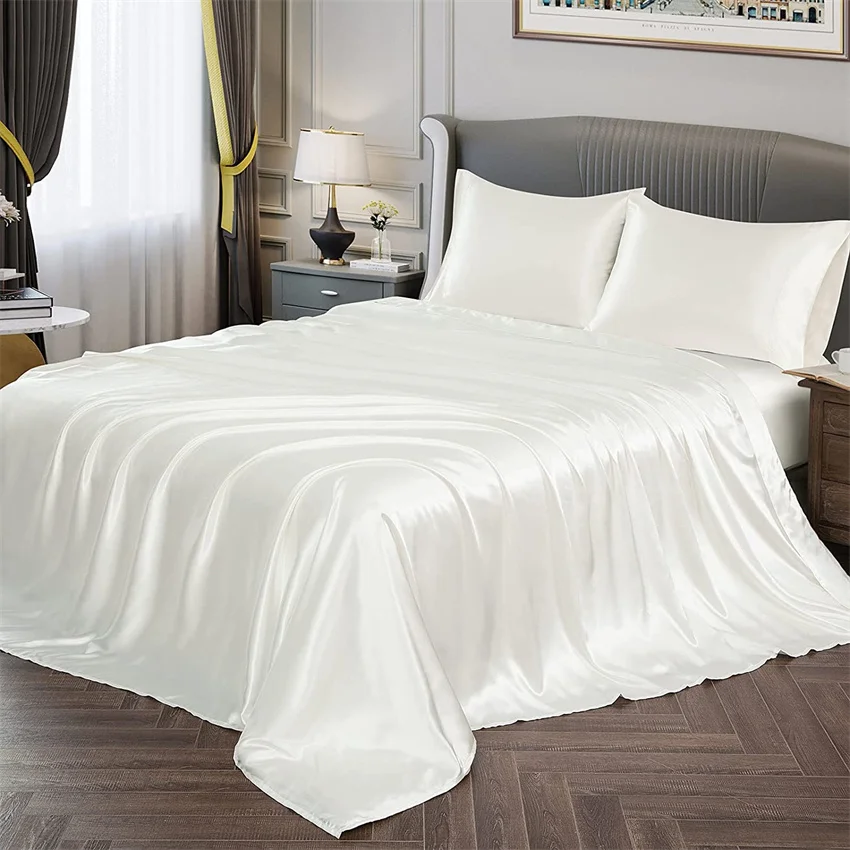 Luxury Bedding with Fitted Sheet Flat Sheet Pillowcase Mulberry Silk Bed Sheets Set Queen King Size Deep Pocket Flat Bedsheets