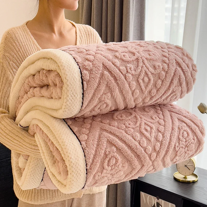 WASART Warm plush jacquard blanket for beds autumn winter fluffy coral fleece sofa throw blanket extra large thicken bed sheet