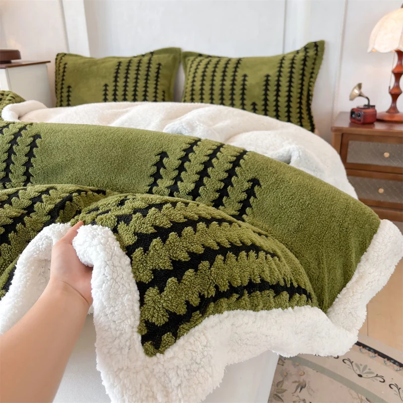 WASART Winter warm coral fleece Jacquard duvet cover fluffy plush luxury double bed couple quilt cover 220x240 cozy bedding set