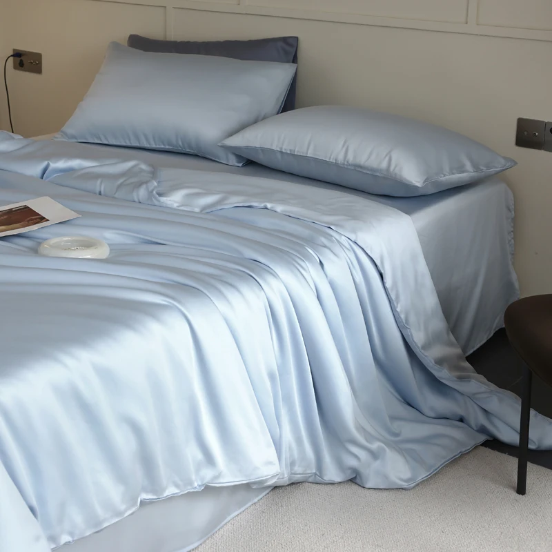 Mulberry Silk Bedding Set Twin Full Queen Size Duvet Cover Set with Quilt Cover Flat Sheet Pillowcase Luxurious Smooth Bed Sheet