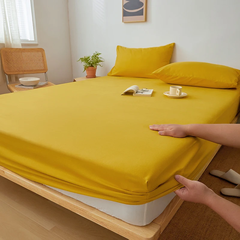 Nordic Bedspreads 100% Cotton Mattress Cover All-around Elastic Band Fitted Bed Sheet for Queen King Double Single Bed Easy Care