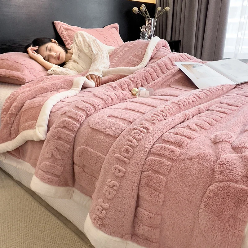 WASART Soft fluffy coral fleece blanket for bed min jacquard autumn winter warm sofa throw blanket thermal bed sheet extra large