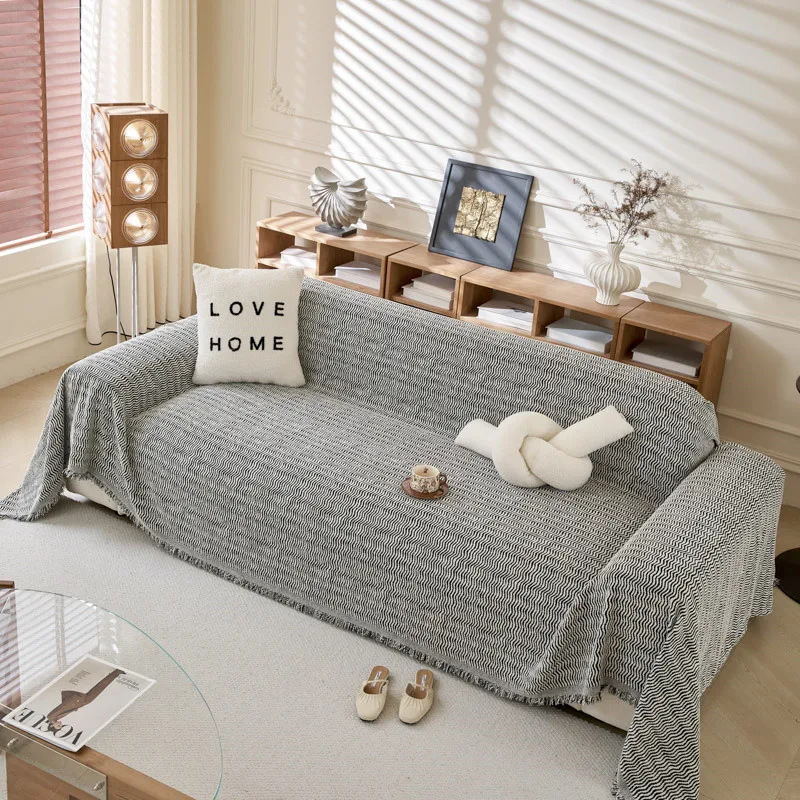 Minimalism Jacquard Chenille Sofa Towel Mat with Tassels Double Sides for Living Room Camping Travel Large Blanket Couch Cushion