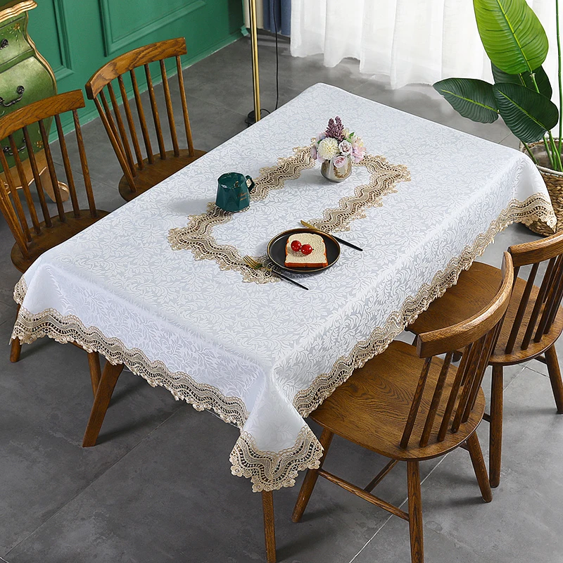 Battilo Rectangular Table Cloth For Elegant Dining Tables Luxury Embroidered Tablecloth White Table Cover Wedding Decoration